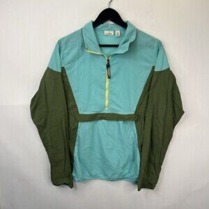 L.L.Bean Stowaway Windbreaker in color block design in dark & light green